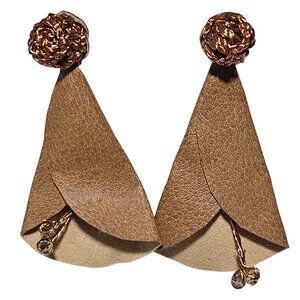 Handcrafted Boho Brown Leather Copper Wire Earrings Crystal Accents Jewelry